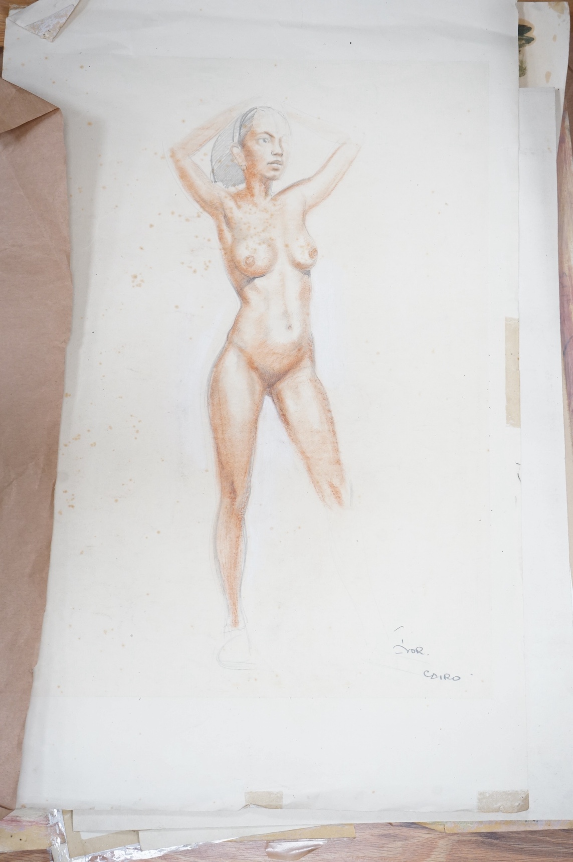 Ivor Beddoes (1909-1981), a folio of works to include oils and watercolours, some life drawings, portraits and studies of animals from Alexandria Zoo, some signed and dated, largest 38 x 59cm, unframed. Condition - varie
